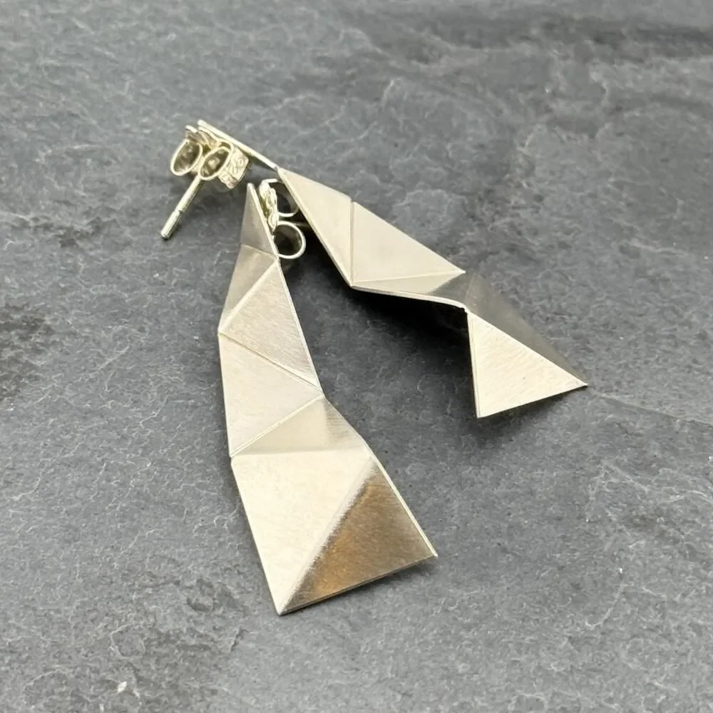 NEW, Sterling Silver Origami Earrings